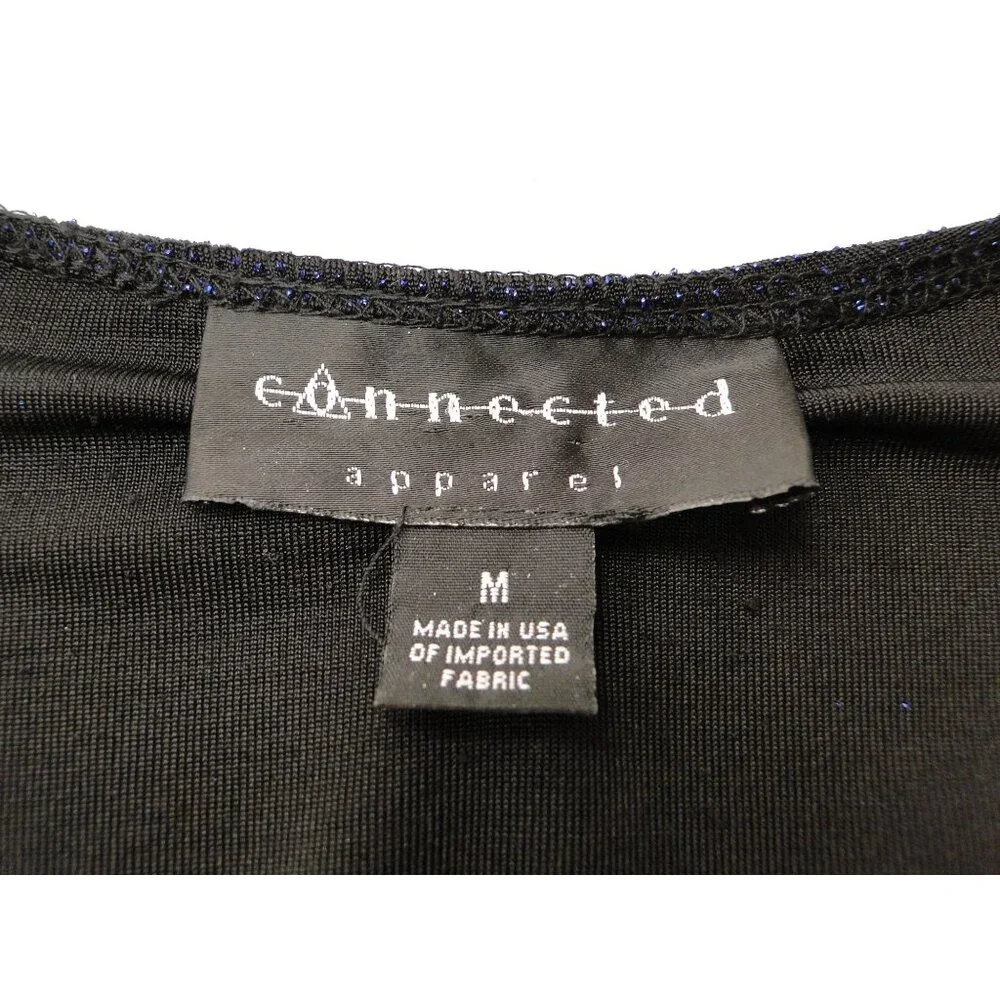 Connected Apparel Top Womens Medium M Black Blue Sparkle Long Sleeve Knit Blouse - Picture 7 of 7